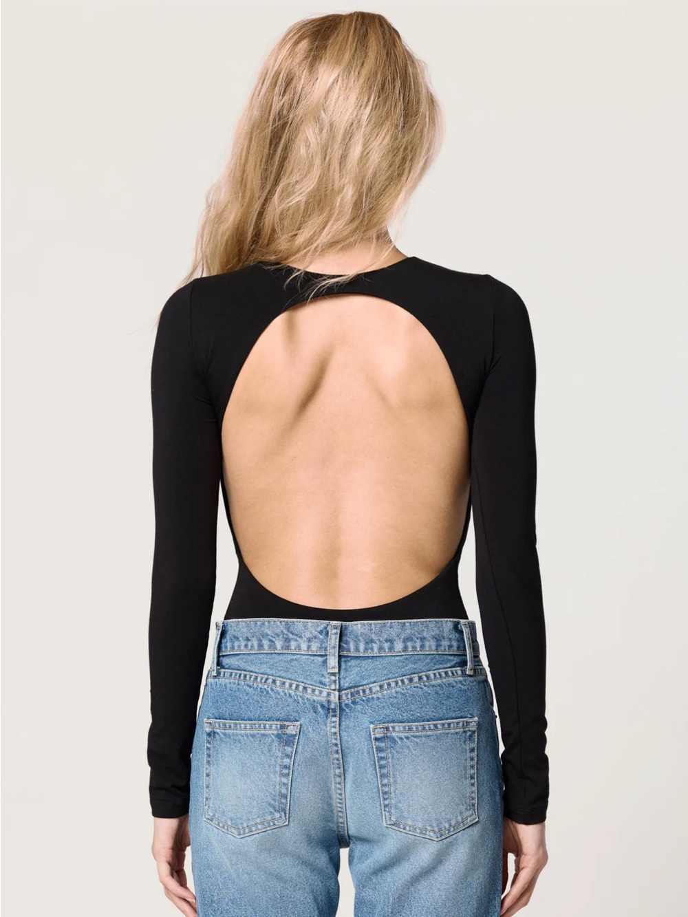 Clyque Open-Back Long Sleeve Bodysuit - Black